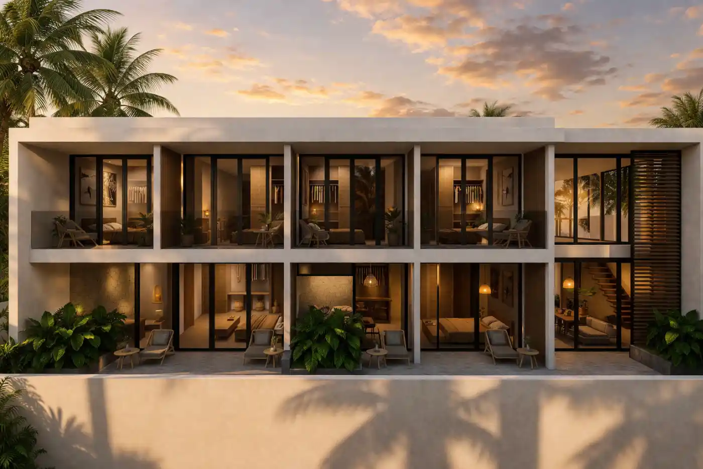 Fachada de The Home al atardecer
